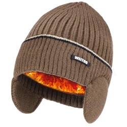 WEITOO Unisex-Winter Beanie Mütze Thermo Strickmütze Laufmützen für Herren und Damen Wintermütze mit Ohrenklappen Geschenke für Männer Fraue (Brown) von WEITOO