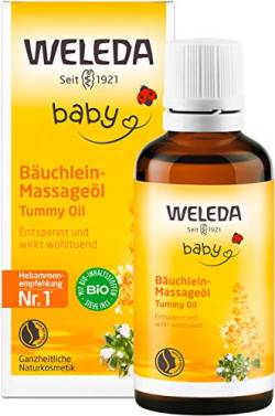 WELEDA Bio Baby Calendula Bäuchlein Massageöl - veganes Naturkosmetik Babyöl / Körperöl hilft Babys & Kindern bei Blähungen. Natürliche ätherische Öle fördert die Verdauung & entspannen (1x 50ml) von WELEDA