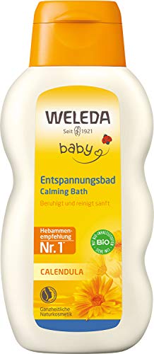 WELEDA Bio Baby Calendula Entspannungsbad - veganer Naturkosmetik Badezusatz mit Bio Thymian pflegt die Haut & fördert einen ruhigen Schlaf. Baby Bad ohne Tenside für Babys & Kinder (1x 200ml) von WELEDA