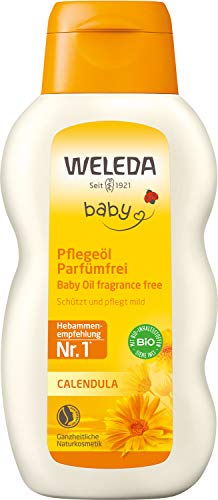 WELEDA Bio Baby Calendula Pflegeöl parfümfrei - veganes Naturkosmetik Babyöl mit Sesamöl zur Pflege & Massage von Babys. Körperöl zum Schutz vor Hautreizungen, Wundwerden & trockener Haut (1x200ml) von WELEDA