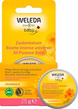WELEDA Bio Baby Calendula Zauberbalsam - Naturkosmetik Universal Balsam für Gesicht & Körper zur Pflege & Beruhigung trockener Haut und Lippen. Reichhaltiger Allzweckbalsam für Babys & Kinder (1x 25g) von WELEDA