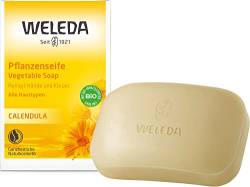 WELEDA Bio Calendula Handseife / Körperseife - natürliche Naturkosmetik Pflanzenseife / Naturseife mit Kokosöl & Olivenöl zur Reinigung sensibler Haut - vegan, nachhaltig & aromatischer Duft (1x100g) von WELEDA