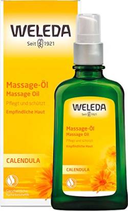 WELEDA Bio Calendula Massageöl - ätherisches Naturkosmetik Hautpflege Körperöl / Pflegeöl mit Sonnenblumenöl zur Pflege empfindlicher Haut mit frischem Litsea Cubeba & Zitrone Duft (vegan, 100ml) von WELEDA