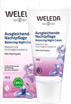 WELEDA Bio Iris Ausgleichende Nachtpflege, reichhaltige Naturkosmetik Feuchtigkeitspflege zur Regeneration und Beruhigung von trockener Haut, Nachtcreme mit Nährstoffen gegen Falten (1 x 30 ml) von WELEDA