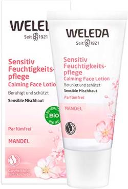 WELEDA Bio Mandel Sensitiv Feuchtigkeitspflege, Naturkosmetik sanfte und unparfümierte Gesichtscreme für sensible Mischhaut im Gesicht und am Hals für einen gesunden Teint (1 x 30 ml) von WELEDA