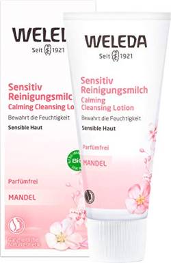 WELEDA Bio Mandel Sensitiv Reinigungsmilch, sanfte porentiefe Naturkosmetik Reinigung für sensible Haut im Gesicht, geeignet für Neurodermitiker und schonende Entfernung von Make-up (1 x 75 ml) von WELEDA