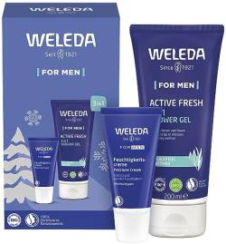 WELEDA Bio Men Geschenkset - Naturkosmetik Geschenk mit Männer Feuchtigkeitscreme & Active Fresh Duschgel. Gesichtscreme & Körperpflege Geschenk für Männer von WELEDA