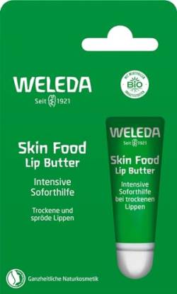 WELEDA Bio Skin Food Lip Butter Lippenpflege - Naturkosmetik Pflege Lippenbalsam Soforthilfe für spröde & trockene Lippen. Nachhaltiger Lippenstift mit Bienenwachs, Lanolin & Sonnenblumen Öl (1x 8ml) von WELEDA