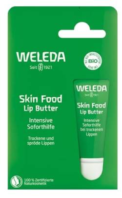 WELEDA Bio Skin Food Lip Butter Lippenpflege - Naturkosmetik Pflege Lippenbalsam Soforthilfe für spröde & trockene Lippen. Nachhaltiger Lippenstift mit Bienenwachs, Lanolin & Sonnenblumen Öl (1x 8ml) von WELEDA