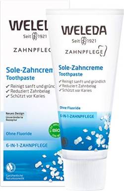 WELEDA Bio Sole Zahnpasta - fluoridfreie Naturkosmetik Zahncreme mit Meersalz zur natürlichen Zahnpflege. Sanfte Zahnreinigung mit Pfefferminzöl schützt Zähne vor Karies & Zahnstein (vegan / 75ml) von WELEDA