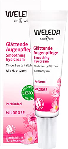 WELEDA Bio Wildrose Glättende Augenpflege, Naturkosmetik Augencreme gegen Falten, Augenringe und Hautalterung im Gesicht für Männer und Frauen (1 x 10 ml) von WELEDA