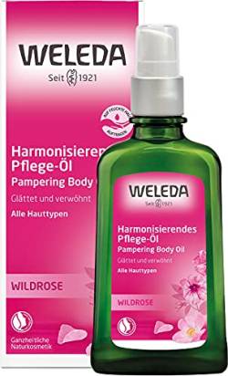 WELEDA Bio Wildrose Körperöl - ätherisches Naturkosmetik Hautpflege Massageöl / Pflegeöl mit Jojobaöl & Mandeöl zur Pflege von trockener Haut mit angenehmen Rose & Ylang Ylang Duft (vegan, 100ml) von WELEDA