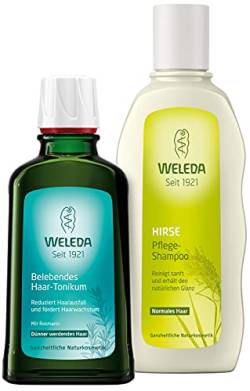 WELEDA Haarpflege Naturkosmetik Set - Belebendes Haar-Tonikum zur Vermeidung von Haarausfall und Förderung von Haarwachstum + Hirse Pflege Shampoo für die sanfte Reinigung von Haar und Kopfhaut von WELEDA