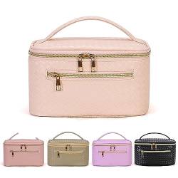 WELLANCE Große Kapazität gewebte Leder Make-up Tasche, Reise Make Up Organizer Kosmetik Pinsel Taschen Fall für Frauen, wasserdichte PU Leder Reise Kulturbeutel, Weiss/opulenter Garten, Tragbar von WELLANCE