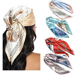 WELROG 100%-Polyester Damen Bandana Halstuch Damen - 4 PCs Kopftuch Vierecktuch Satin Mädchen (Set #1 von WELROG