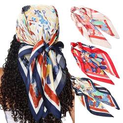 WELROG 3 Stück 70x70cm Chiffon Kopftuch Halstuch für Damen - Bandana Damen Große Guadratische Seidentuch Damen von WELROG