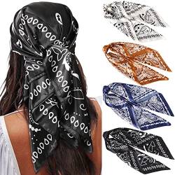 WELROG 90x90cm Große quadratische Fleckschals für Damen 4 PCs Frauen Seidig wie Kopftuch Bandanas Haarschal Halstuc Schlafringe (Set #10) von WELROG