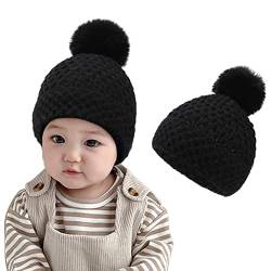 WELROG Baby Jungen Mädchen Winter Bommelmützen - Kleinkind Beanie Bommelmütze Gestrickte Single Hairball Caps für Kinder (Schwarz) von WELROG