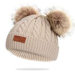 WELROG Baby-Winter-warme Strickmütze-Säuglingskleinkind Kinderhäkelarbeit-Pelz Hairball Beanie-Hut Pom Pom Beanie Baby Jungen Mädchen (Khaki) von WELROG