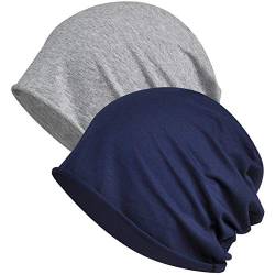WELROG Chemo Hat Mütze für Frauen Kopftuch Superweicher Slouchy Turban Kopfbedeckung Kopfwickel Chemo Headgear Head Wraps Schlafhut gegen Krebs und Haarausfall Königsblau + Hellgrau （Einschichtig） von WELROG