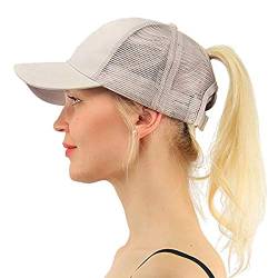 WELROG Dame Baseball Kappe Hip-Hop-Hut Verstellbar Baumwolle Pferdeschwanz Cap (Beige #1) von WELROG