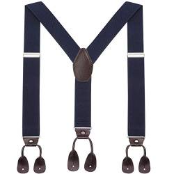 WELROG Herren Hosenträger breit mit Leder Knopfloch - Elastische und verstellbare Länge Y Form mit 6 Tasten für Herren (Marineblau) von WELROG