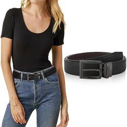 WELROG Reversibel Ledergürtel Damen - Leder Gürtel Damen Schwarz und Gold Schnalle Belt for Women von WELROG