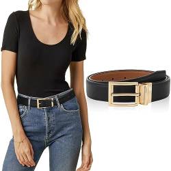 WELROG Reversibel Ledergürtel Damen - Leder Gürtel Damen Schwarz und Gold Schnalle Belt for Women von WELROG