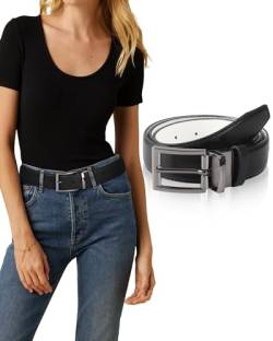 WELROG Reversibel Ledergürtel Damen - Leder Gürtel Damen Schwarz und Gold Schnalle Belt for Women von WELROG