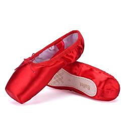 Wendywu Tanzschuhe für Mädchen und Damen, Ballettschuhe, Ballettschuhe, flache Schuhe mit Bändern, Zehenpolster, Schwarz, Rosa, Rot, Rot (rot), 36 EU von WENDYWU