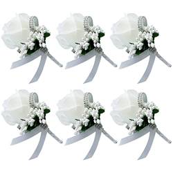 Handgelenk-Blume, 6 Stück, for Hochzeit, Boutonniere-Blume, Blumen-Anstecknadel, Boutonniere-Corsage-Zubehör, Mädchen, Männer, künstliche Rose, Corsage for Braut und Bräutigam (Size : Champagne) von WENFEN