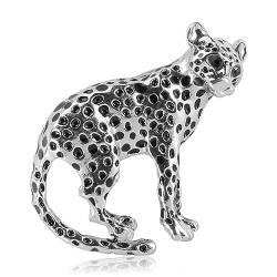 Retro-Brosche, hochwertige Emaille-Leoparden-Brosche, tropfende Stelle, Leoparden-Brosche, männliche und weibliche Accessoires, Tier-Brosche (Color : Silver) von WENFEN