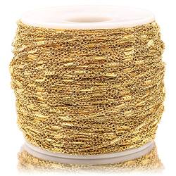 WENFEN Edelstahlkette, 2 m lange Edelstahl-Gold-Kugelstreifen-Kabelkette, Satelliten-Gliederketten, DIY-Armband, Halskette, Schmuckherstellung (Color : Gold) von WENFEN