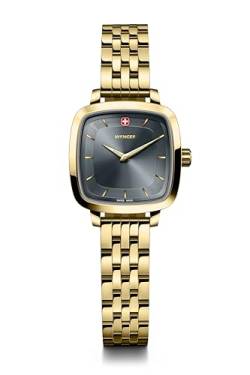 WENGER Damen Armbanduhr Vintage Classic Ø 27mm, Swiss Made, Analog Quarz, Wasserdicht bis 50m, Edelstahl-Armband, Gold/Schwarz, 01.1911.106 von WENGER