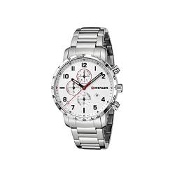 WENGER Herren Armbanduhr Attitude Chronograph Ø 44mm, Swiss Made, Analog Quarz, Wasserdicht bis 100m, Edelstahl-Armband, Silberweiß/Silber, 01.1543.110 von WENGER