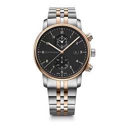 WENGER Herren Armbanduhr Urban Classic Chronograph Ø 42mm, Swiss Made, Analog Quarz, Wasserdicht bis 100m, Edelstahl-Armband, Schwarz/Gold/Silber, 01.1743.129 von WENGER