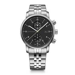 WENGER Herren Armbanduhr Urban Classic Chronograph Ø 42mm, Swiss Made, Analog Quarz, Wasserdicht bis 100m, Edelstahl-Armband, Silber/Schwarz, 01.1743.122 von WENGER