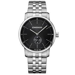 WENGER Herren Armbanduhr Urban Classic Ø 42mm, Swiss Made, Analog Quarz, Wasserdicht bis 100m, Edelstahl-Armband, Schwarz/Silber, 01.1741.105 von WENGER