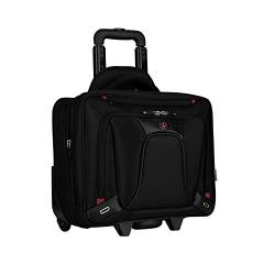 WENGER Transfer Aktenkoffer, Laptoptasche zum Rollen, Notebook bis 16 Zoll, Tablet bis 10 Zoll, 20-30 l, Damen Herren, Büro Business Uni Schule, Schwarz, 600664 von WENGER