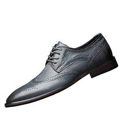 WENJHEN Herren Brogue Lederschuhe Echte Rindsleder, Männer Leder Schuhe Spitz Schnürhalbschuhe für Hochzeit Lässige Tanzen Geschäftliche Business-Halbschuh von WENJHEN