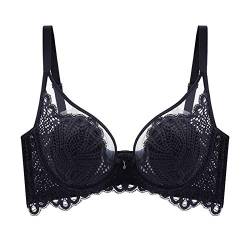 Damen-BHs, bestickt, drahtlos, Übergröße, Bralette, Dessous, Minimizer, dünn, gerafft, Alltags-BH (Farbe: Schwarz, Größe: 85C) von WENJUN