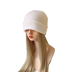 Haar Perücken Hut Strickmütze mit blonden geraden Haarverlängerungen einstellbar Herbst- und Winterhut mit synthetischen Haare hitzebeständige Partyperücken voller Perücken Natürlich aussehend schwarz von WENMENG2021
