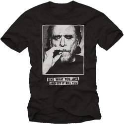 New Summer Slim Tee Shirt Charles Bukowski Quotes T-Shirt for Men - Find What You Love Black L von WENROU