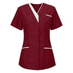 WENZHOU Damen Uniformen Nurse Schlupfkasack Kurz Kasack Tops T-Shirt Krankenhaus Schlupfhemd Krankenschwester Kleidung Working Einfarbige Taschenbluse Berufsbekleidung für Damen Pflege von WENZHOU