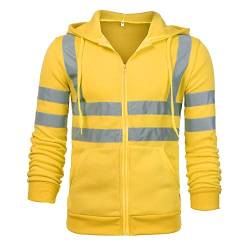 WENZHOU Herren Hohe Sichtbarkeit Kapuzenpullover Workwear Warnschutz Hoodie Reflektierend Sicherheitsjacke Atmungsaktiv Langarm Kapuzenpulli Sweatshirt Arbeitsjacken für Herren Winter M-3XL von WENZHOU