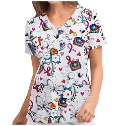 WENZHOU Kasack Damen T-Shirts, Lady-Fit T-Shirt Bunt Pflege große größen mit Ostern Motiv T-Shirt Schlupfkasack mit Taschen Kurzarm V-Ausschnitt Schlupfhemd Berufskleidung Krankenpfleger von WENZHOU