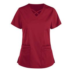 WENZHOU Plus Size Working Einfarbige Taschenbluse Kasack Damen Pflege Arbeitsuniform Arbeitskleidung Krankenhaus Schlupfhemd Pfleger T-Shirt Komfortabel Pflege Kittel Damenkasack von WENZHOU