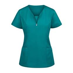 WENZHOU Plus Size Working Einfarbige Taschenbluse Kasack Damen Pflege Arbeitsuniform Arbeitskleidung Krankenhaus Schlupfhemd Pfleger T-Shirt Komfortabel Pflege Kittel Damenkasack von WENZHOU