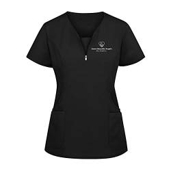 WENZHOU Schlupfkasack Kasack für Damen Krankenpflege Kurzarm V-Ausschnitt T-Shirts Brief Drucken Bluse Pflege Berufskleidung Nurse Schlupfhemd Uniform mit Reißverschluss Bluse von WENZHOU