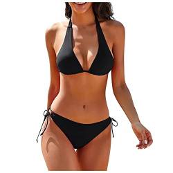 Bikini Damen Set Badeanzug Damen Bikini Mädchen Zweiteiliger Badeanzug Damen Sexy Triangel Bikini Brazilian Style Badeanzug mit Bügel Swimsuits roter Badeanzug Schwarz M von WEOPLKIN